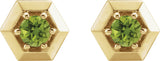 14K Gold Natural Peridot Round 3-Prong Geometric Earrings - Yellow Gold - view 2