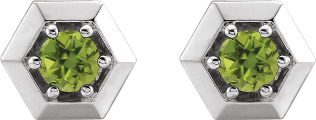 14K Gold Natural Peridot Round 3-Prong Geometric Earrings - White Gold - view 2