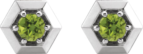 Platinum Natural Peridot Round 3-Prong Geometric Earrings - view 2