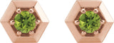 14K Gold Natural Peridot Round 3-Prong Geometric Earrings - Rose Gold - view 2