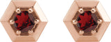 14K Gold Natural Mozambique Garnet Round 3-Prong Geometric Earrings - Rose Gold - view 2