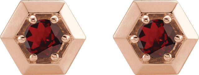 14K Gold Natural Mozambique Garnet Round 3-Prong Geometric Earrings - Rose Gold - view 2