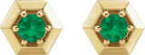 14K Gold Natural Emerald Round 3-Prong Geometric Earrings - Yellow Gold - view 2