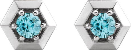 Platinum Natural Blue Zircon Round 3-Prong Geometric Earrings - view 2