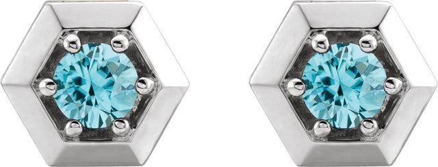 Platinum Natural Blue Zircon Round 3-Prong Geometric Earrings - view 2