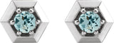 Platinum Natural Aquamarine Round 3-Prong Geometric Earrings - view 2
