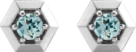 Platinum Natural Aquamarine Round 3-Prong Geometric Earrings - view 2