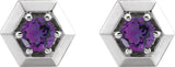 Platinum Natural Amethyst Round 3-Prong Geometric Earrings - view 2