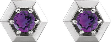 Platinum Natural Amethyst Round 3-Prong Geometric Earrings - view 2