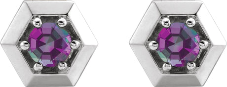 Platinum Lab-Grown Alexandrite Round 3-Prong Geometric Earrings - view 2