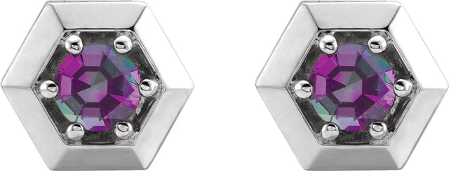 Platinum Lab-Grown Alexandrite Round 3-Prong Geometric Earrings - view 2