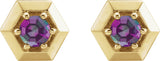 14K Gold Lab-Grown Alexandrite Round 3-Prong Geometric Earrings - Yellow Gold - view 2