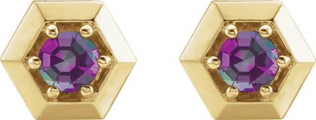 14K Gold Lab-Grown Alexandrite Round 3-Prong Geometric Earrings - Yellow Gold - view 2