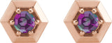 14K Gold Lab-Grown Alexandrite Round 3-Prong Geometric Earrings - Rose Gold - view 2