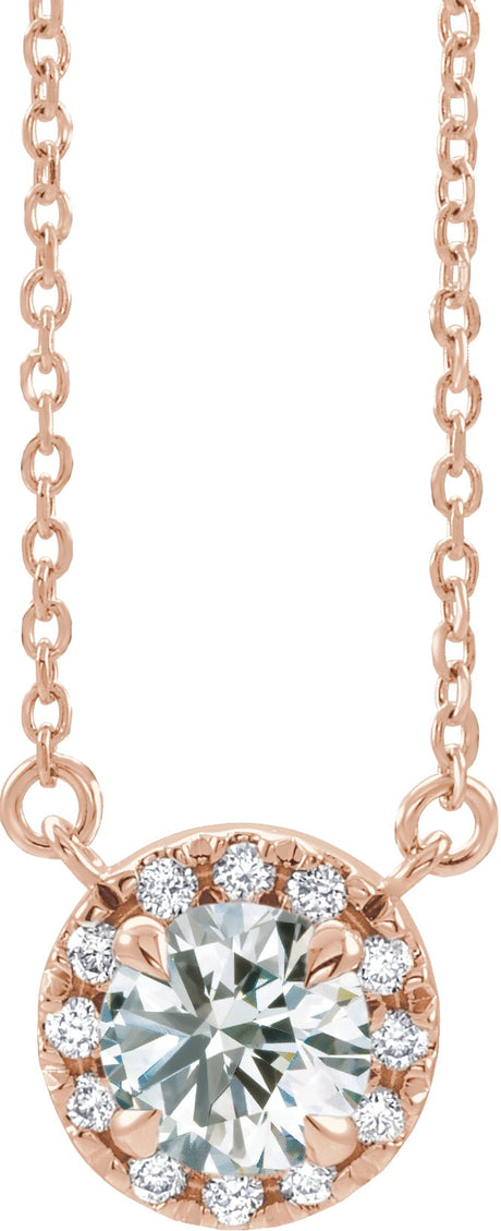 14K Gold Round Lab-Grown Diamond French-Set Halo-Style Necklace - Rose Gold