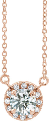 14K Gold Round Natural Diamond French-Set Halo-Style Necklace - Rose Gold