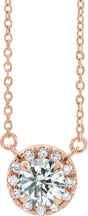 14K Gold Round Natural Diamond French-Set Halo-Style Necklace - Rose Gold