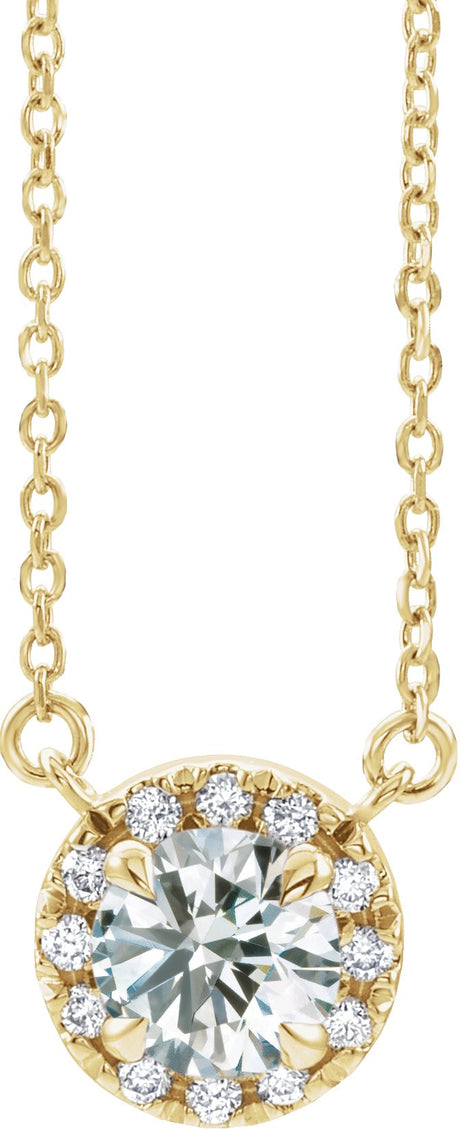 14K Gold Round Lab-Grown Diamond French-Set Halo-Style Necklace - Yellow Gold
