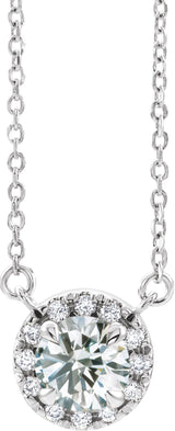 Platinum Round Natural Diamond French-Set Halo-Style Necklace