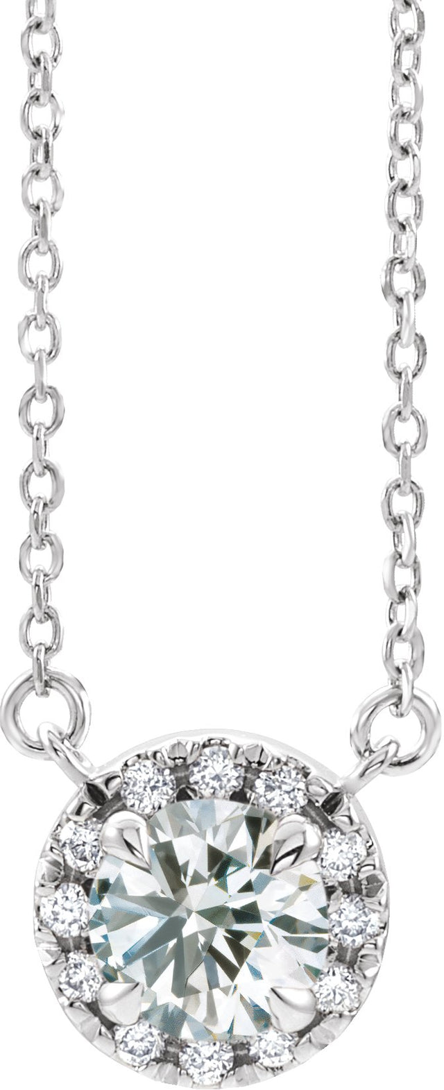 14K Gold Round Natural Diamond French-Set Halo-Style Necklace - White Gold