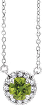 Platinum Round Natural Peridot French-Set Halo-Style Necklace