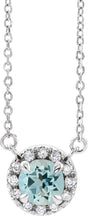 Platinum Round Natural Aquamarine French-Set Halo-Style Necklace