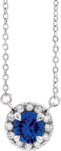 Platinum Round Lab-Grown Blue Sapphire French-Set Halo-Style Necklace