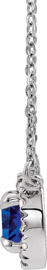 Platinum Round Lab-Grown Blue Sapphire French-Set Halo-Style Necklace - view 2