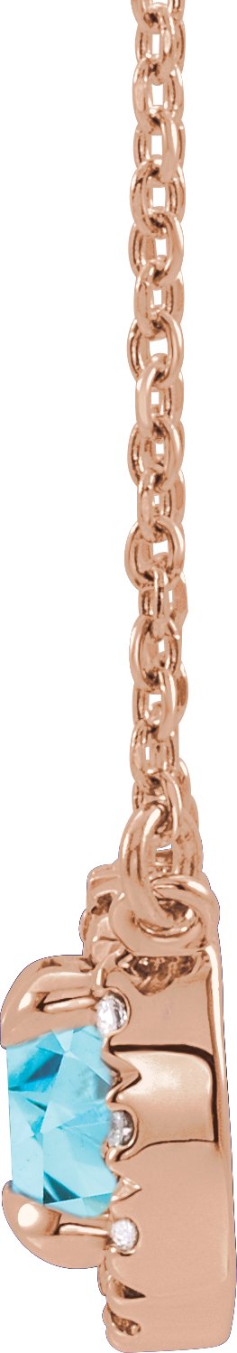 14K Gold Round Natural Blue Zircon French-Set Halo-Style Necklace - Rose Gold - view 2