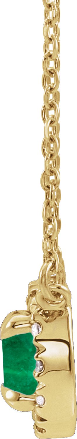 14K Gold Round Natural Emerald French-Set Halo-Style Necklace - Yellow Gold - view 2
