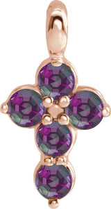 14K Gold Round Natural Alexandrite Accented Cross Necklace or Pendant - Rose Gold