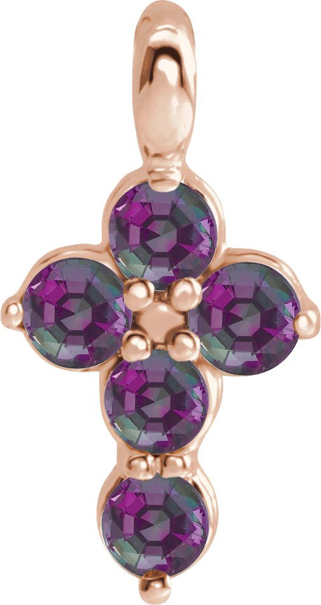 14K Gold Round Natural Alexandrite Accented Cross Necklace or Pendant - Rose Gold