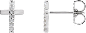 Platinum Round Natural Diamond Accented Cross Earrings – 1mm Stones