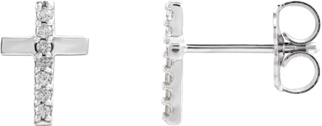 Platinum Round Natural Diamond Accented Cross Earrings – 1mm Stones