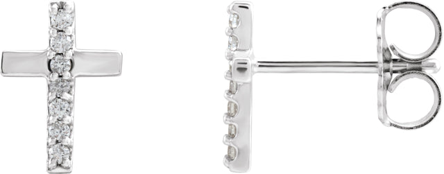 Platinum Round Natural Diamond Accented Cross Earrings – 1mm Stones