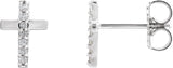 14K Gold Round Natural Diamond Accented Cross Earrings II - White Gold