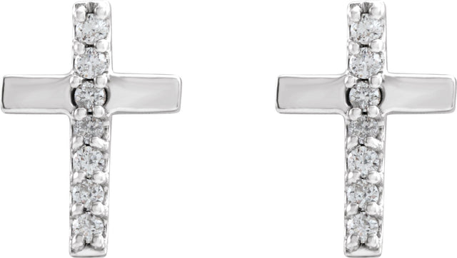 14K Gold Round Natural Diamond Accented Cross Earrings II - White Gold - view 2