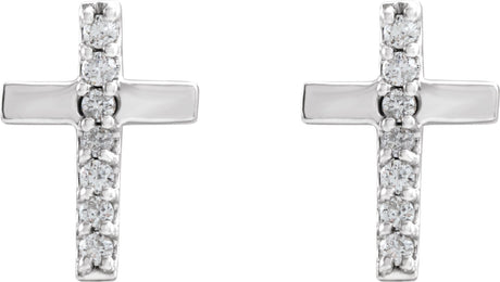 Platinum Round Natural Diamond Accented Cross Earrings – 1mm Stones - view 2