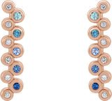 14K Gold Round Natural Blue Multi-Gemstone Bezel-Set Bar Earrings - Rose Gold
