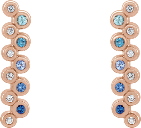 14K Gold Round Natural Blue Multi-Gemstone Bezel-Set Bar Earrings - Rose Gold