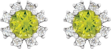 Platinum Natural Peridot Round 4-Prong Halo-Style Earrings - view 2