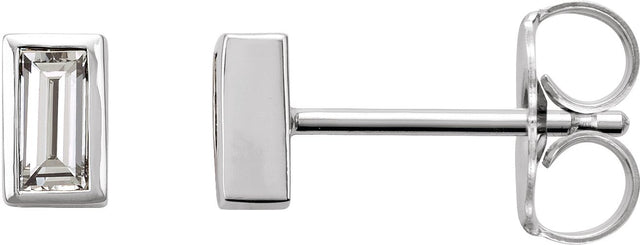 Platinum Natural Diamond Straight Baguette Bezel-Set Stud Earrings