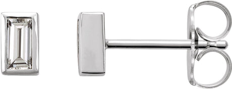 14K Gold Natural Diamond Straight Baguette Bezel-Set Stud Earrings - White Gold