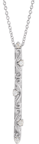 Platinum Round Natural Diamond Vintage-Inspired Bar Necklace or Pendant