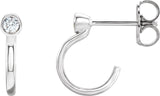 14K Gold Round Natural Diamond Bezel-Set Hoop Earrings – 2-3mm Stones - White Gold