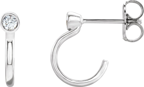 14K Gold Round Natural Diamond Bezel-Set Hoop Earrings – 2-3mm Stones - White Gold