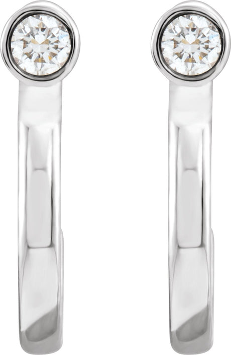 Platinum Round Natural Diamond Bezel-Set Hoop Earrings – 2-3mm Stones - view 2