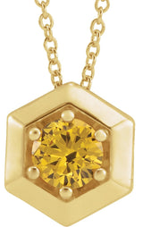 14K Gold Round Natural Citrine Geometric Necklace or Pendant - Yellow Gold