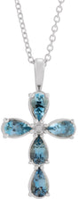 Platinum Pear Natural Aquamarine Cross Necklace or Pendant