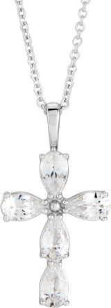 Platinum Pear Natural Diamond Cross Necklace or Pendant